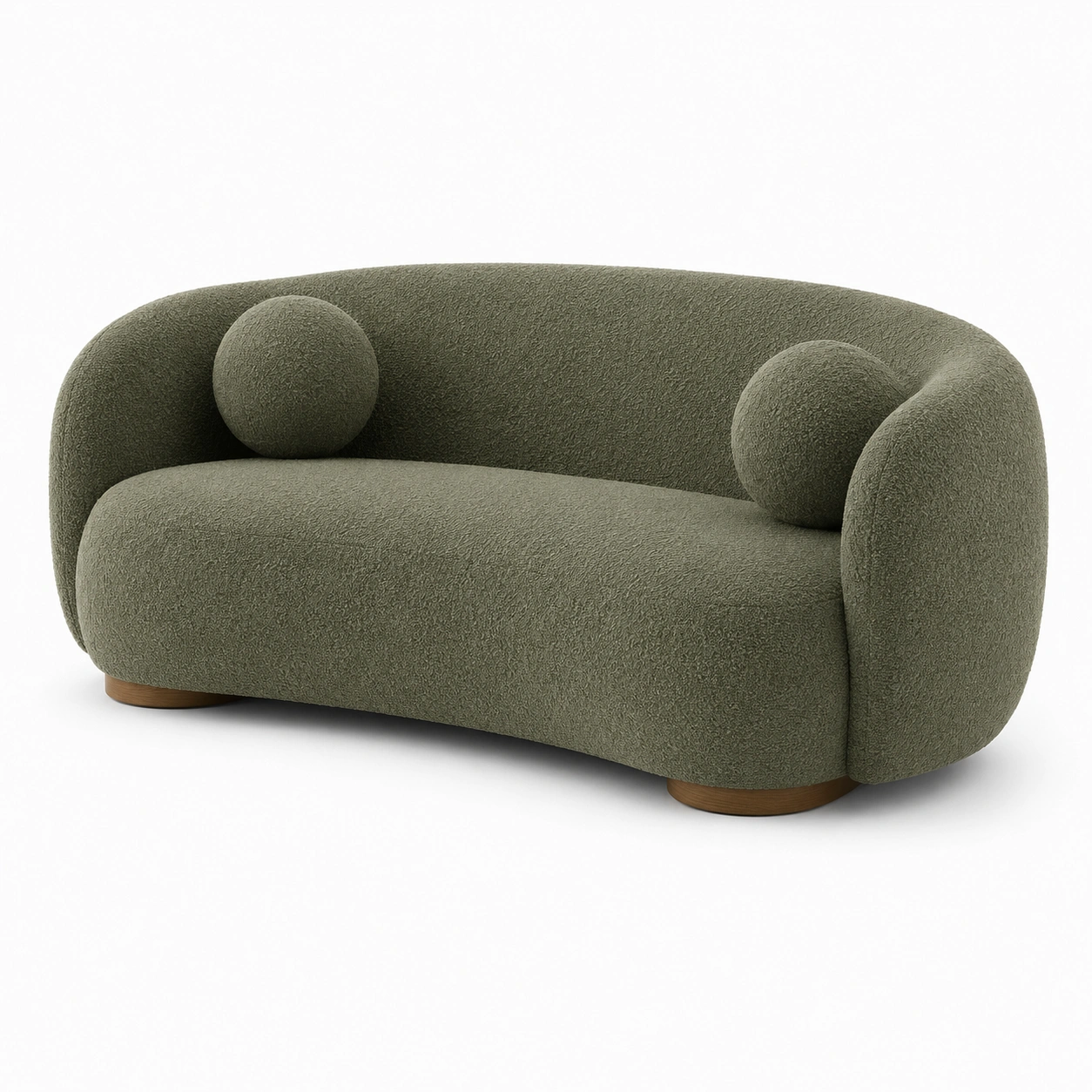Sofa zaokraglona boucle – Oliwkowa-vikenhome